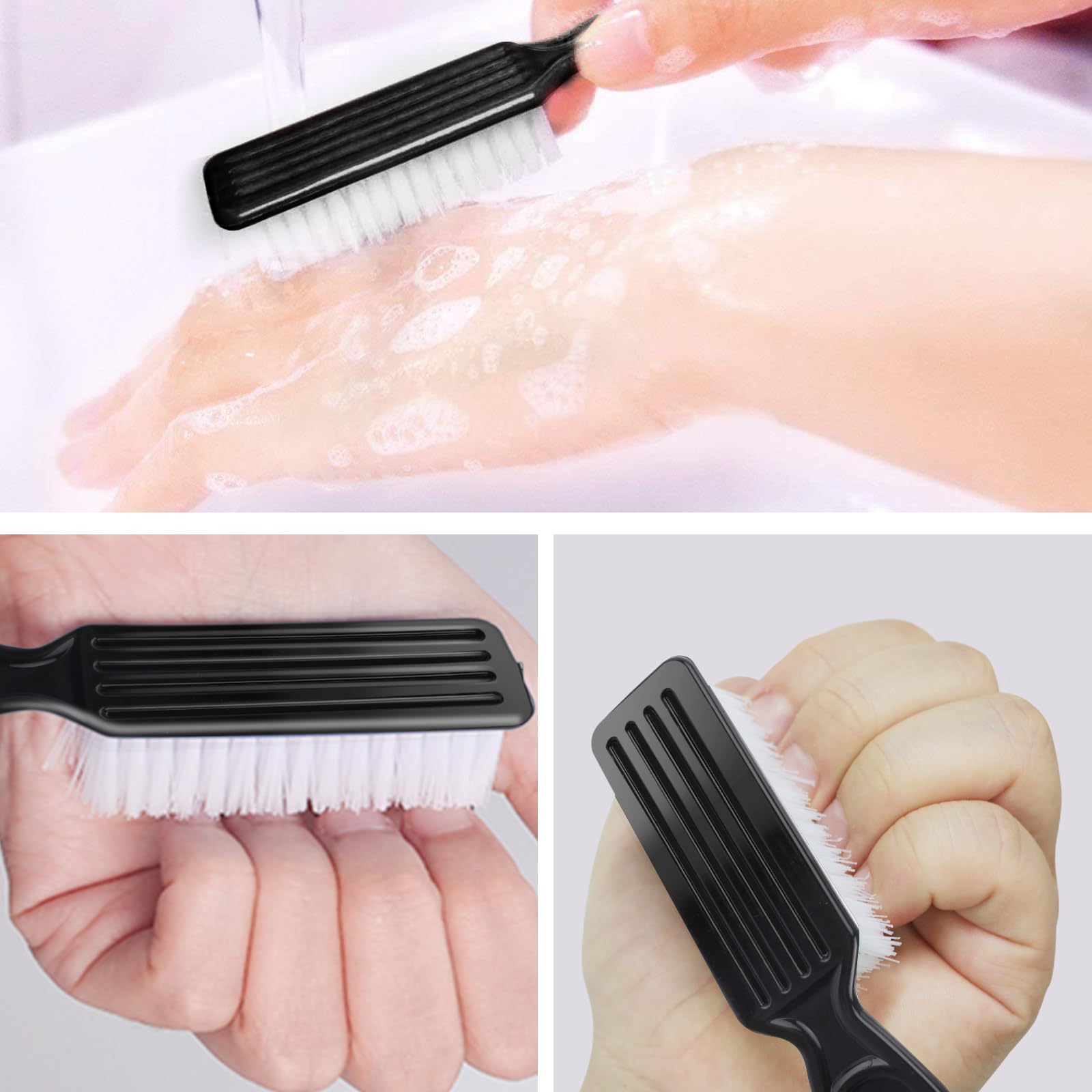 Nicemovic handle grip nail scrubber being held to demonstrate the ergonomic design