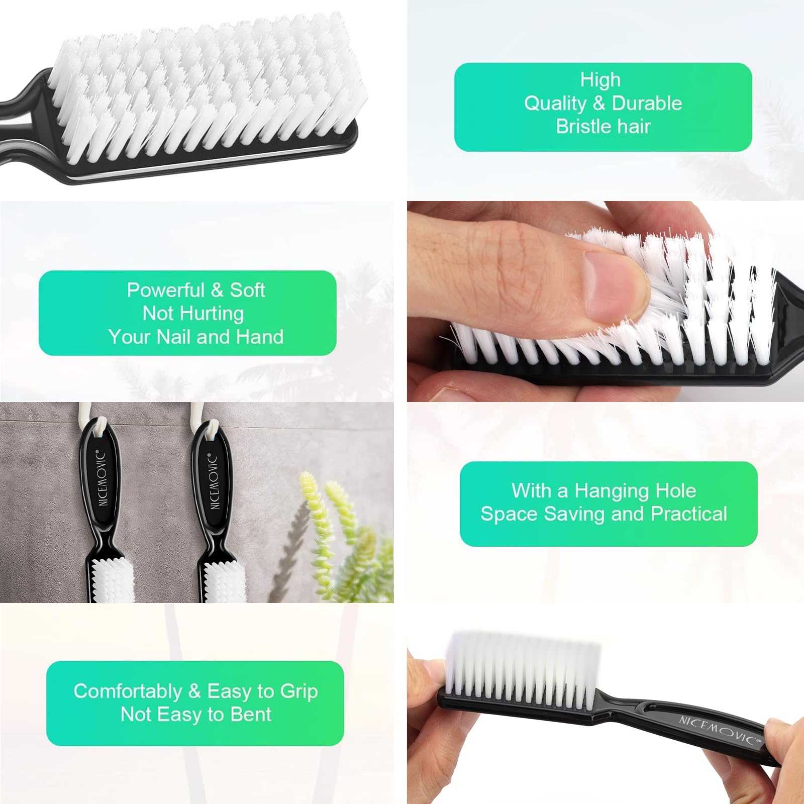 Side view of the sturdy plastic handle of the Nicemovic hand cleaner brush