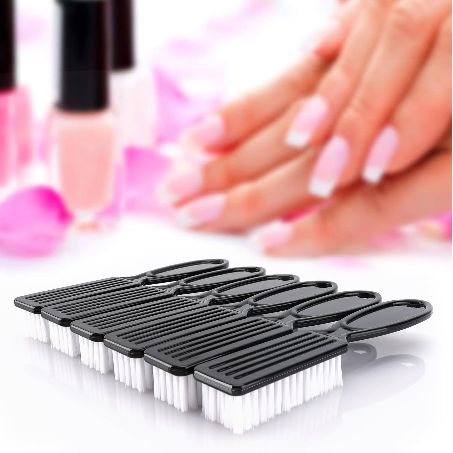 Nicemovic nail brush being used to scrub away dust from fingernails after a manicure