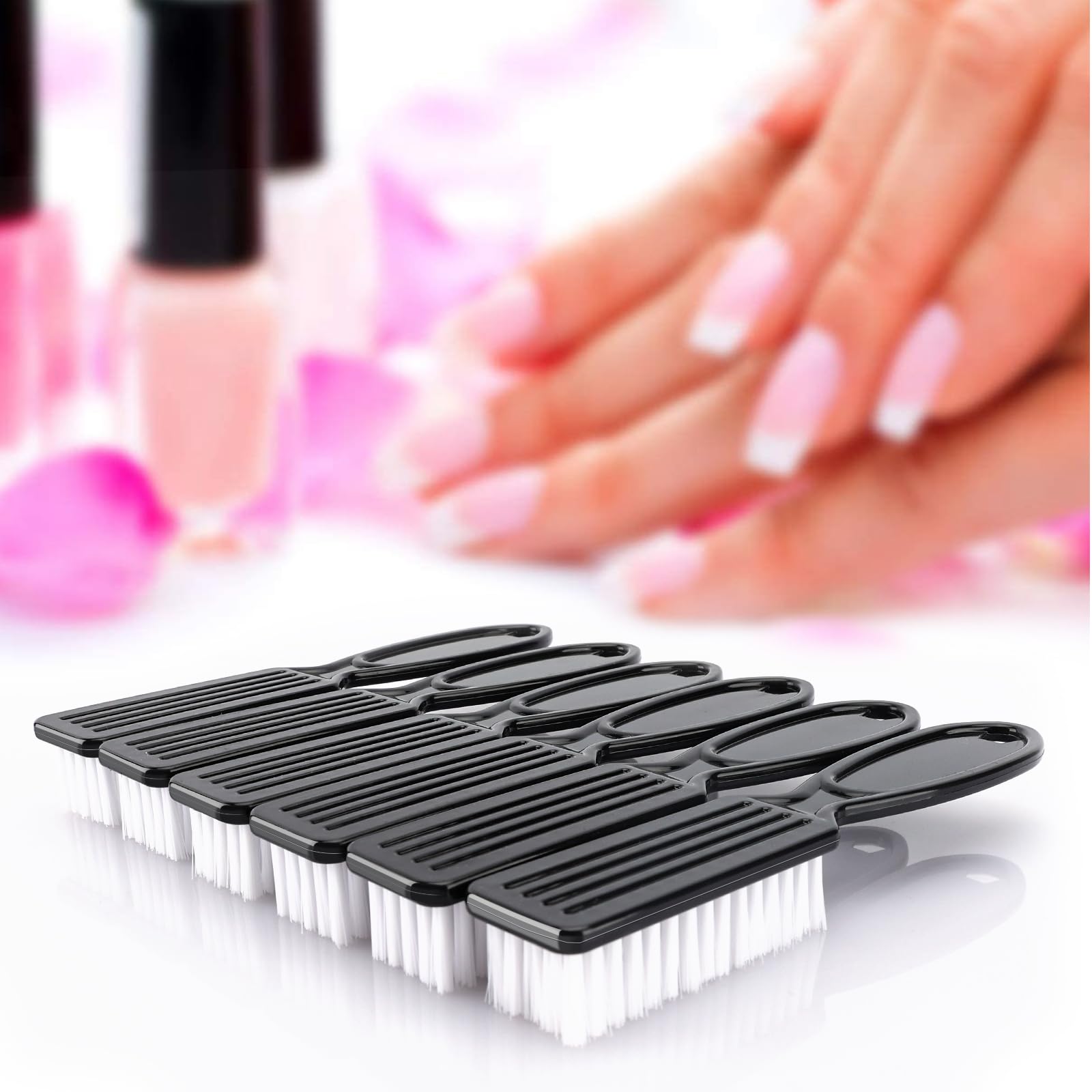 Nicemovic nail brush being used to scrub away dust from fingernails after a manicure