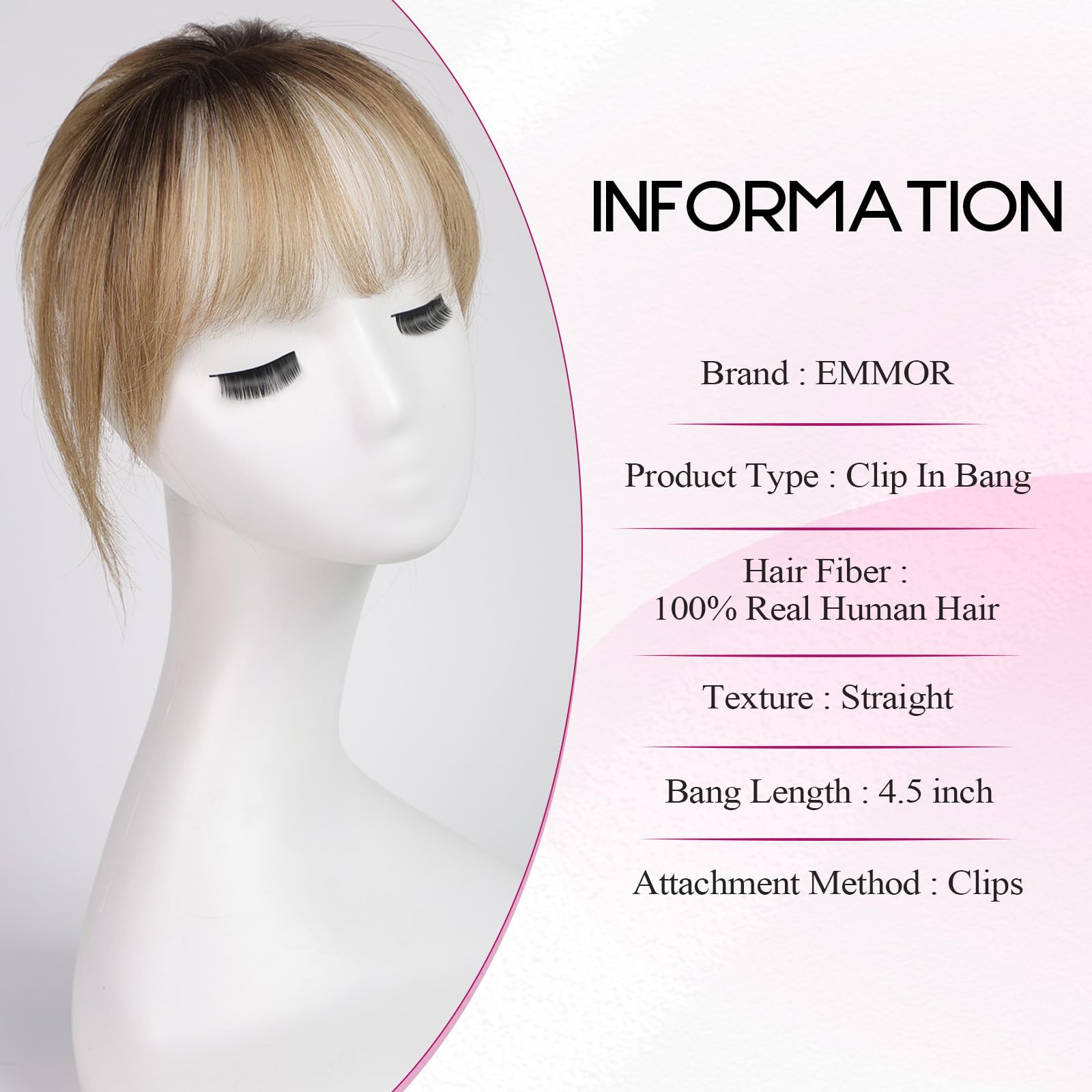 EMMOR human hair topper showing three secure non slip clips on underside