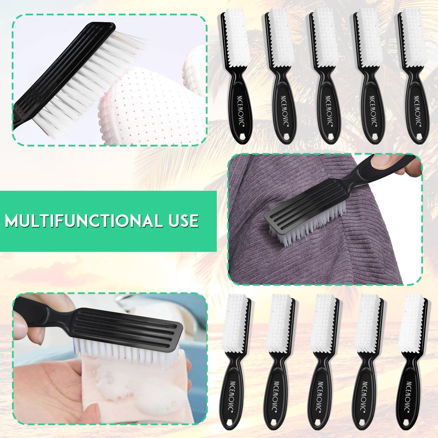 Packaging layout of the imported Nicemovic twenty count clear pink nail scrubber kit