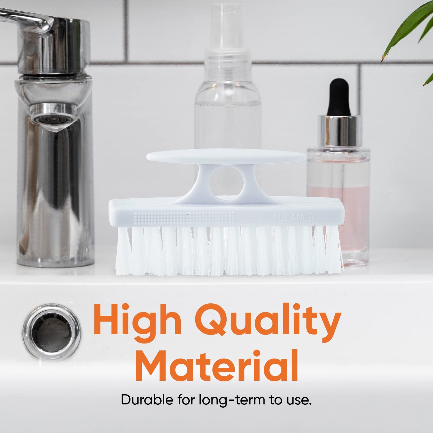 Superio hand scrubber brush showing the dense arrangement of stiff white bristles