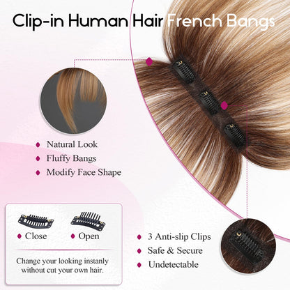 EMMOR premium real human hair clip in bangs side styling view