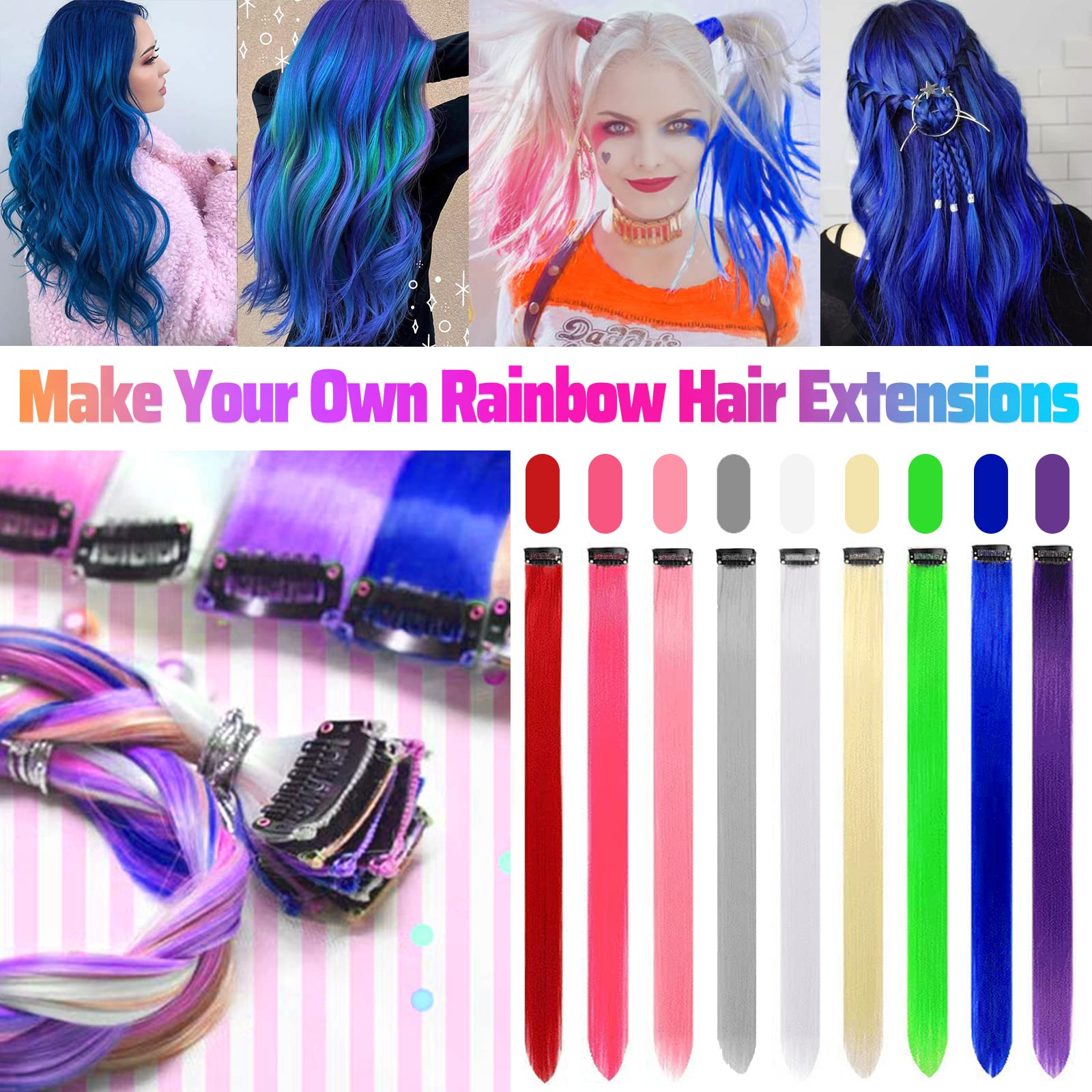 Vibrant blue clip in colored highlights for kids and girls hair decoration accessories