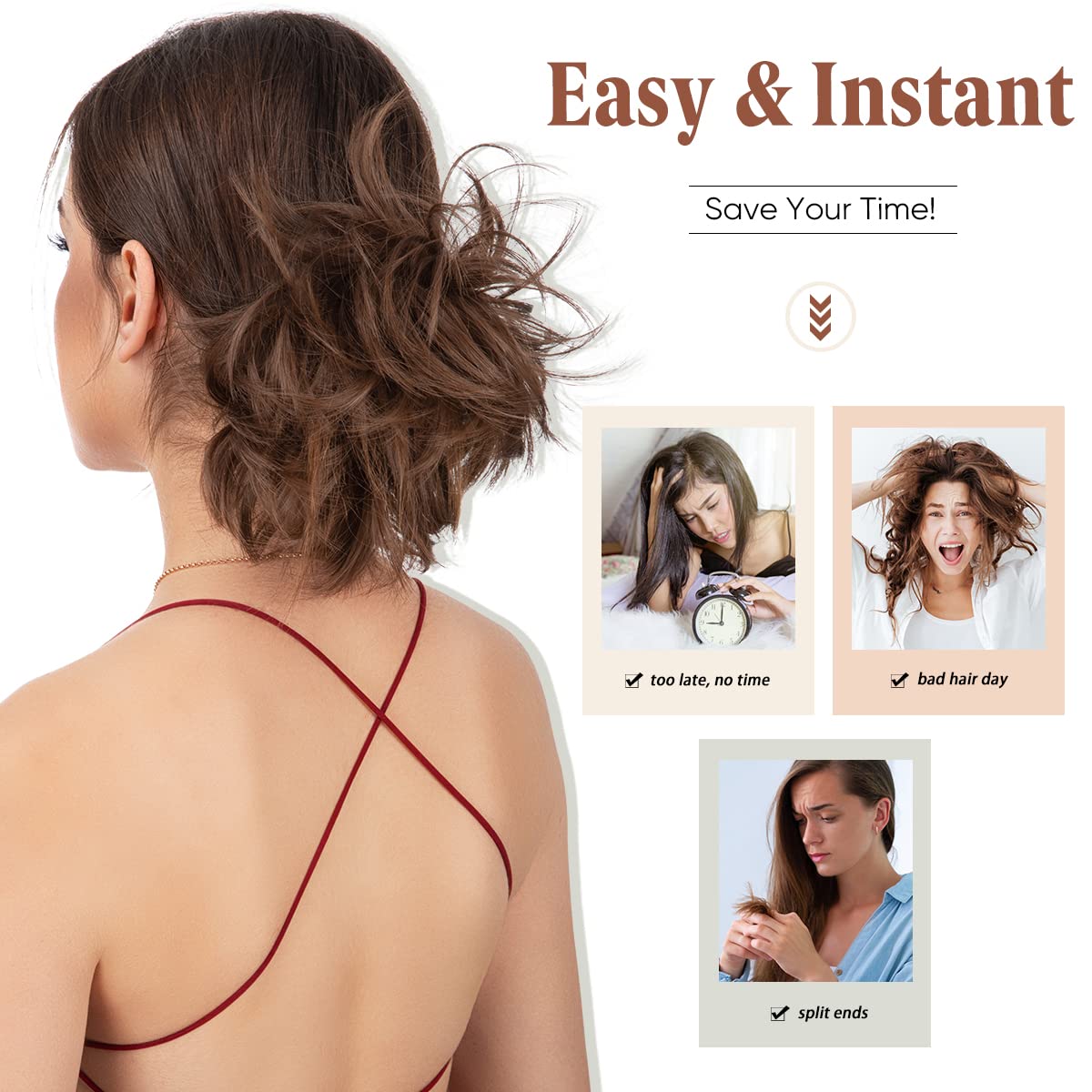 Premium imported packaging and contents of the youngways side comb messy hair bun kit.