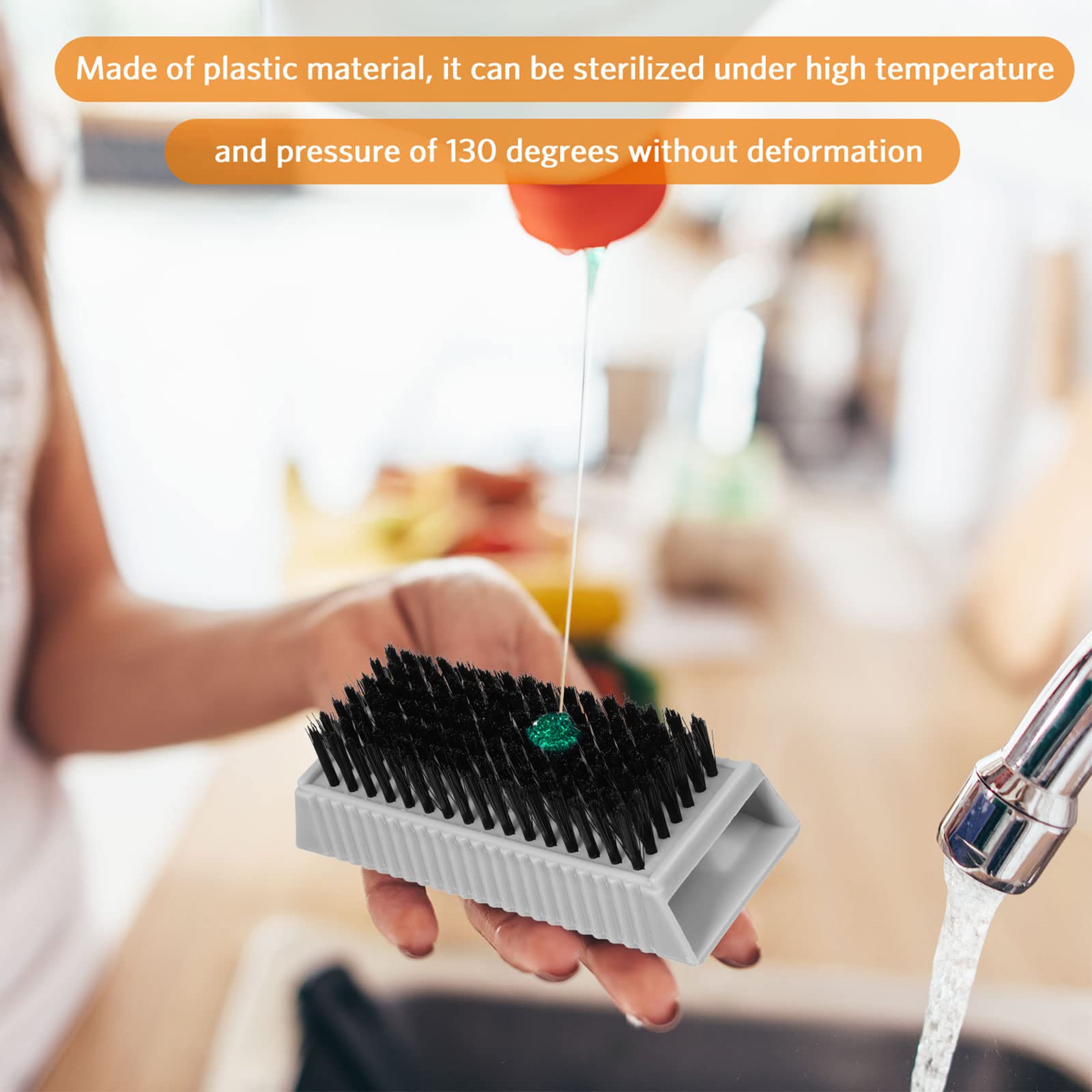 Heavy duty plastic nail cleaning brushes from Boao displayed in a row.