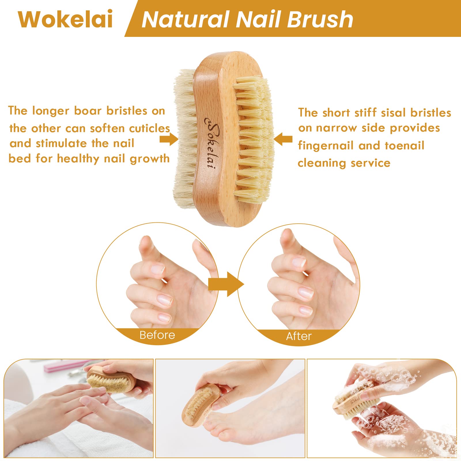 Two pieces of natural wood fingernail scrub brushes placed on a dry surface.