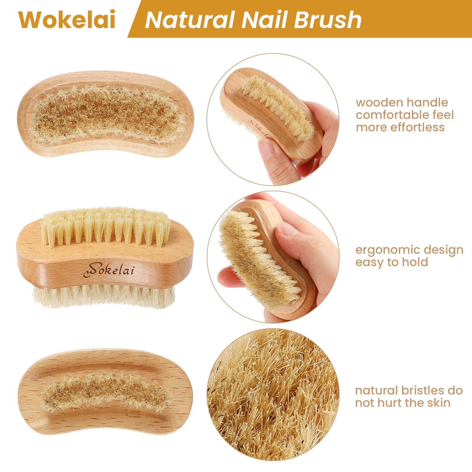 Soft boar bristle side of the wooden manicure brush for gentle cuticle cleaning.
