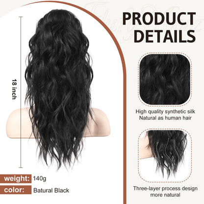 Flufymooz synthetic hairpiece showcasing the upgraded anti-scratch non-slip claw clip mechanism.