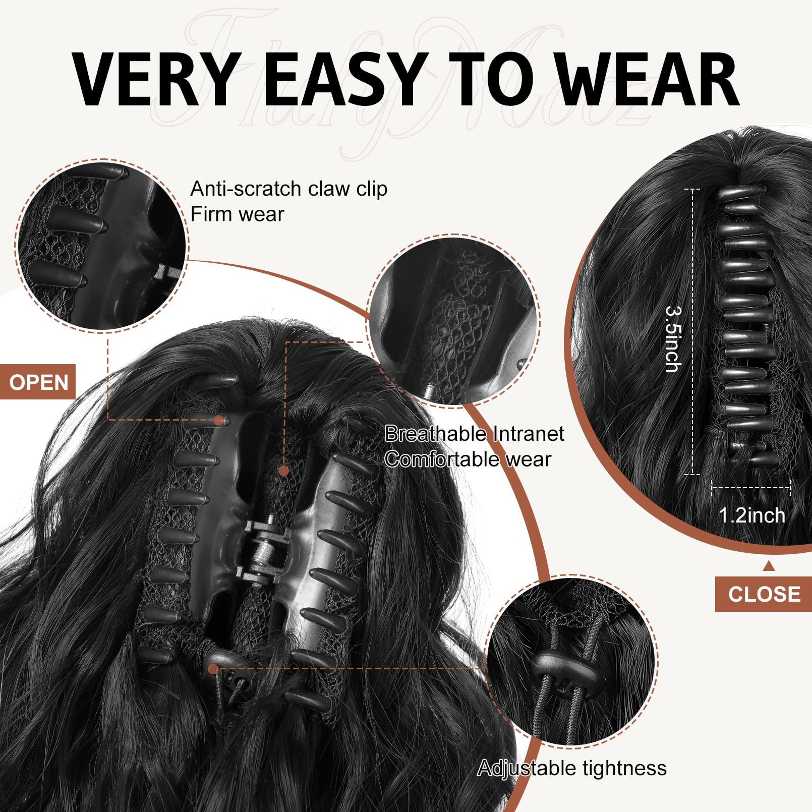 Flufymooz 18 inch curly ponytail extension demonstrating volume and length enhancement.