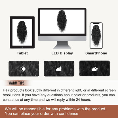 Side profile view of the Flufymooz 18 inch waterfall high ponytail hair extension styling.