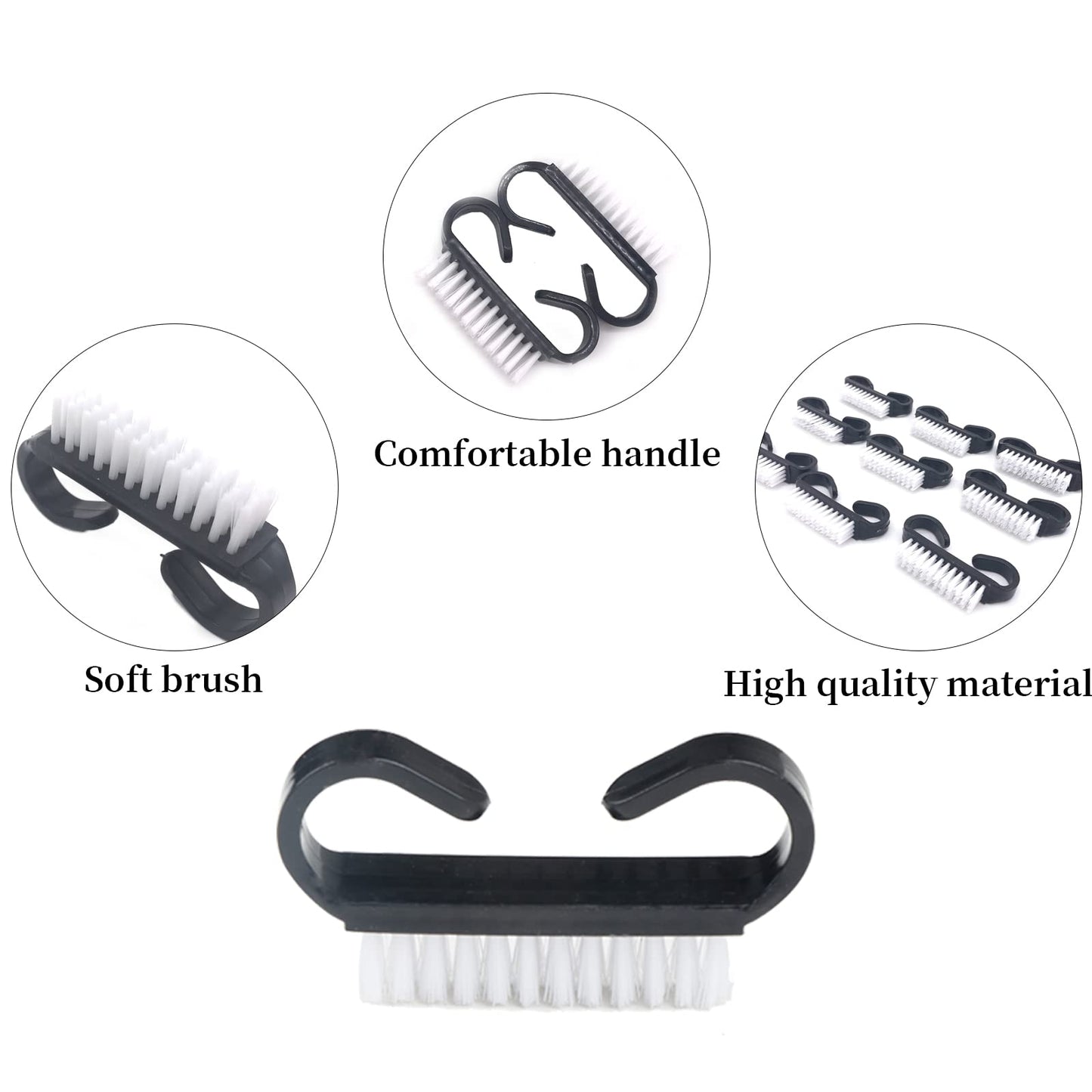 A group of twenty black handle fingernail scrub cleaning tools arranged neatly on a surface