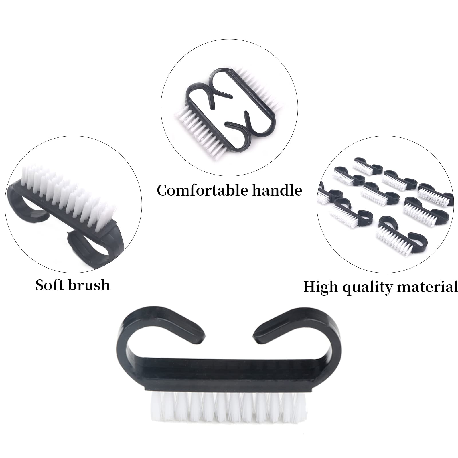 A group of twenty black handle fingernail scrub cleaning tools arranged neatly on a surface