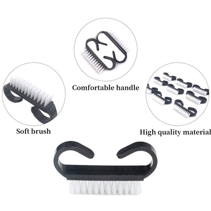 A group of twenty black handle fingernail scrub cleaning tools arranged neatly on a surface