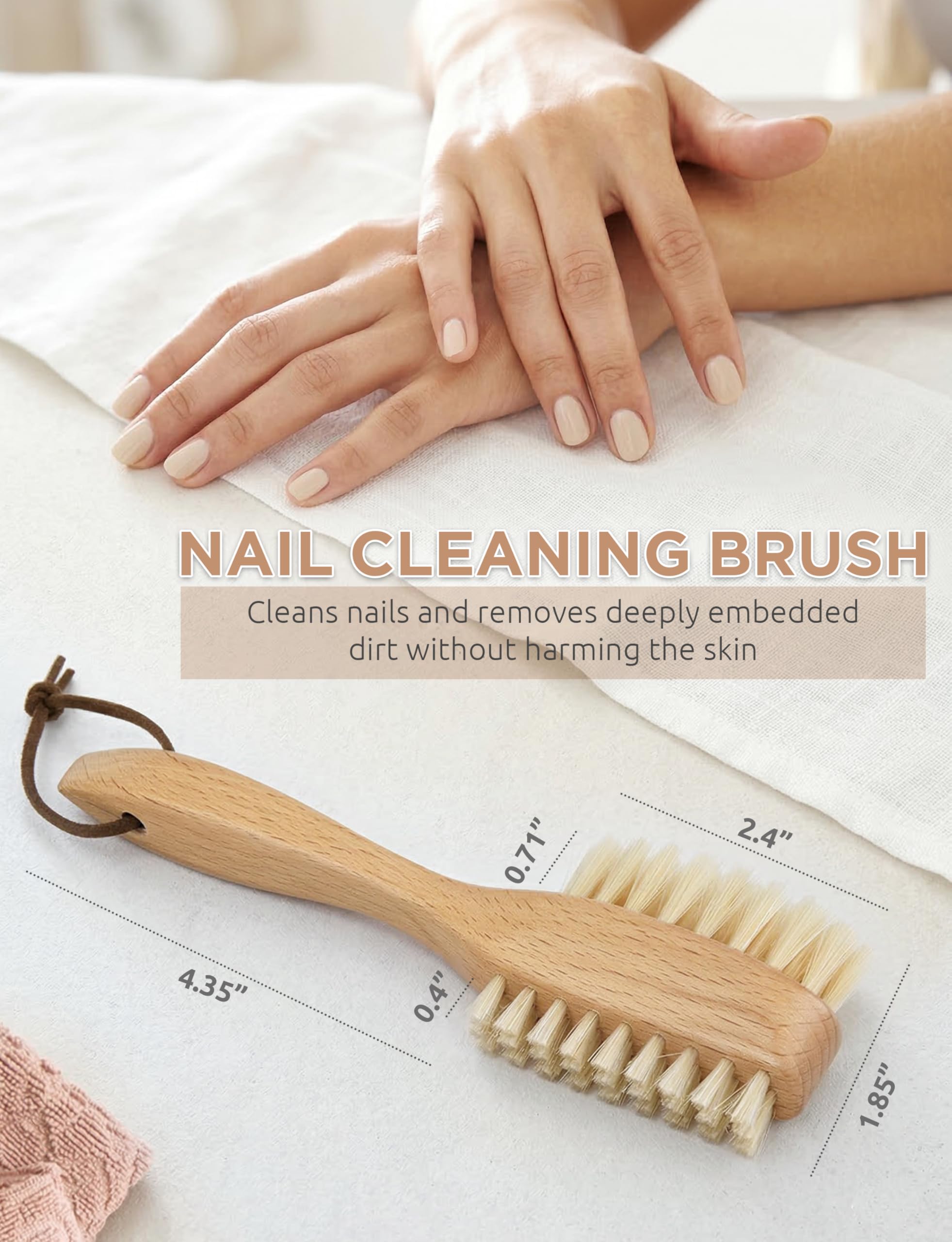 Takavu dual sided wooden nail brush showcasing short stiff bristles for cuticle cleaning.