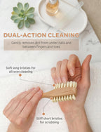 Side profile of Takavu natural wood fingernail and toenail scrubbing brush.