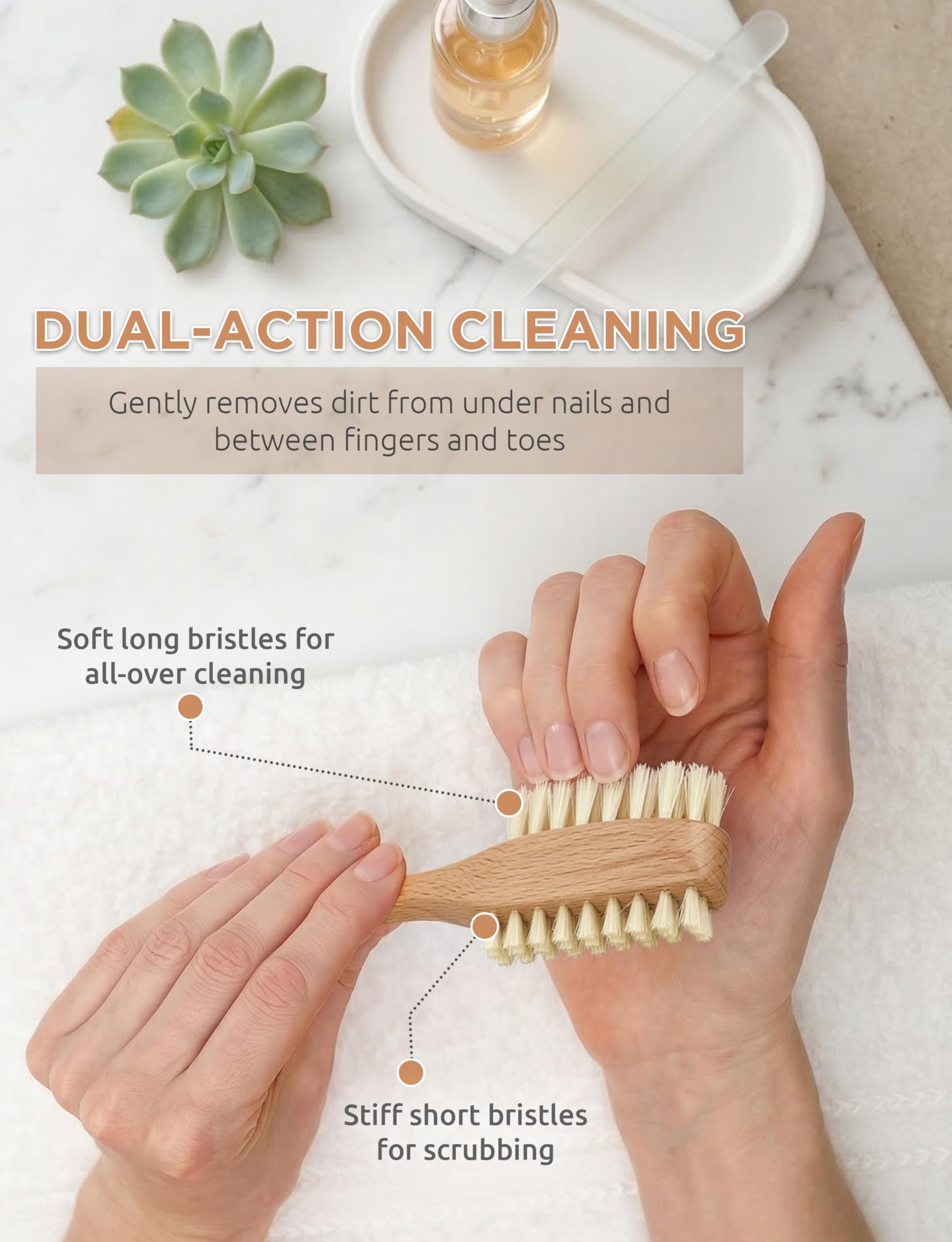 Side profile of Takavu natural wood fingernail and toenail scrubbing brush.
