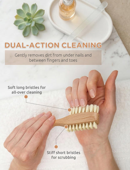 Side profile of Takavu natural wood fingernail and toenail scrubbing brush.