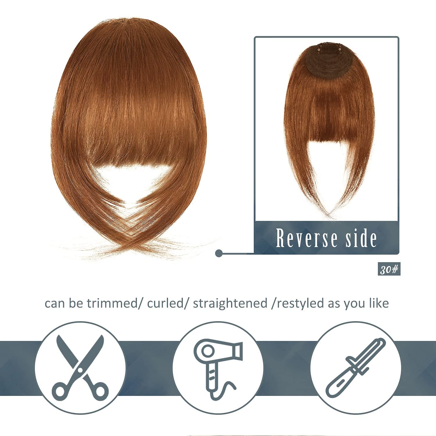 BARSDAR clip on fringe hairpiece close up view highlighting the secure hidden attachment clips.