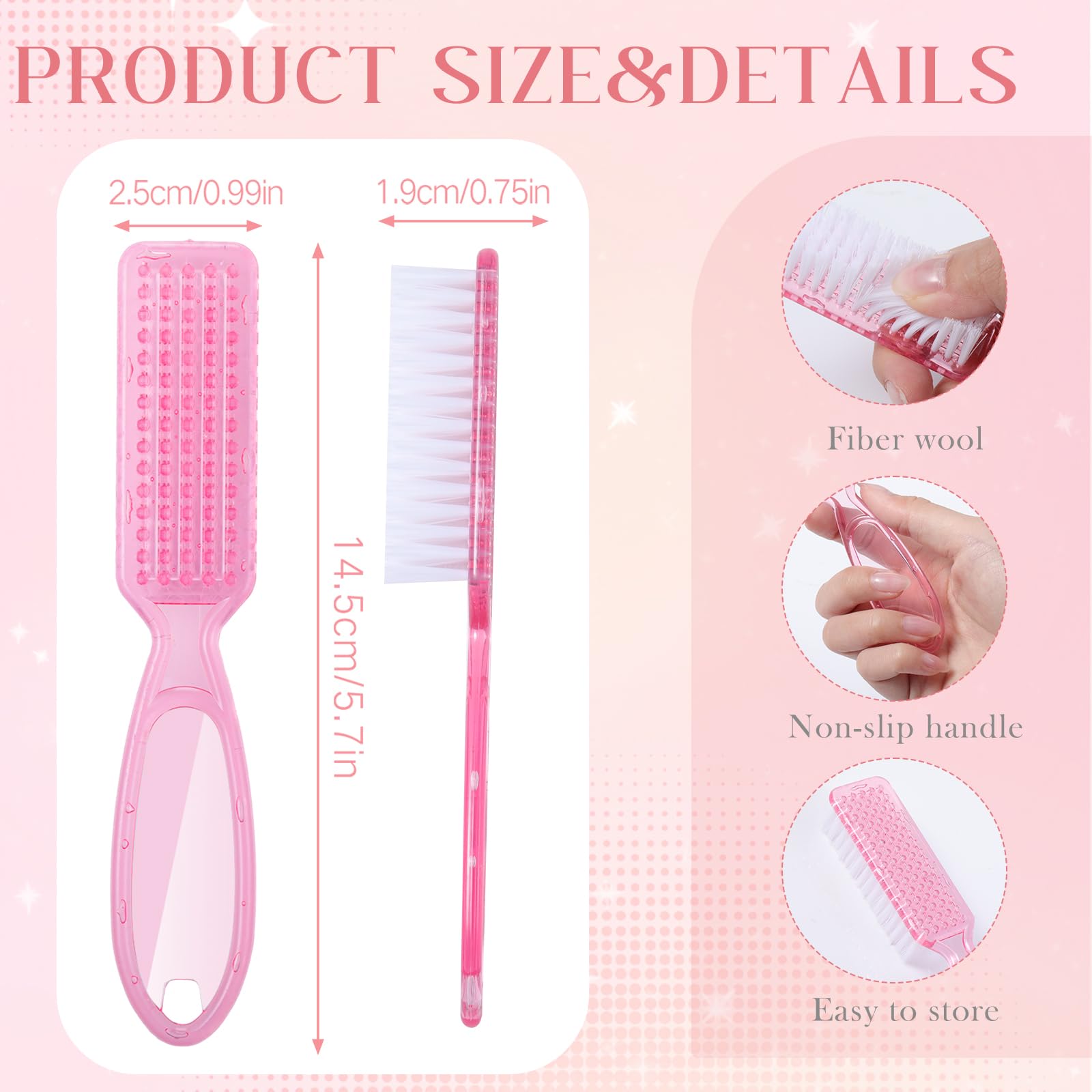 Patelai manicure cleaning brushes with handle grip close up view