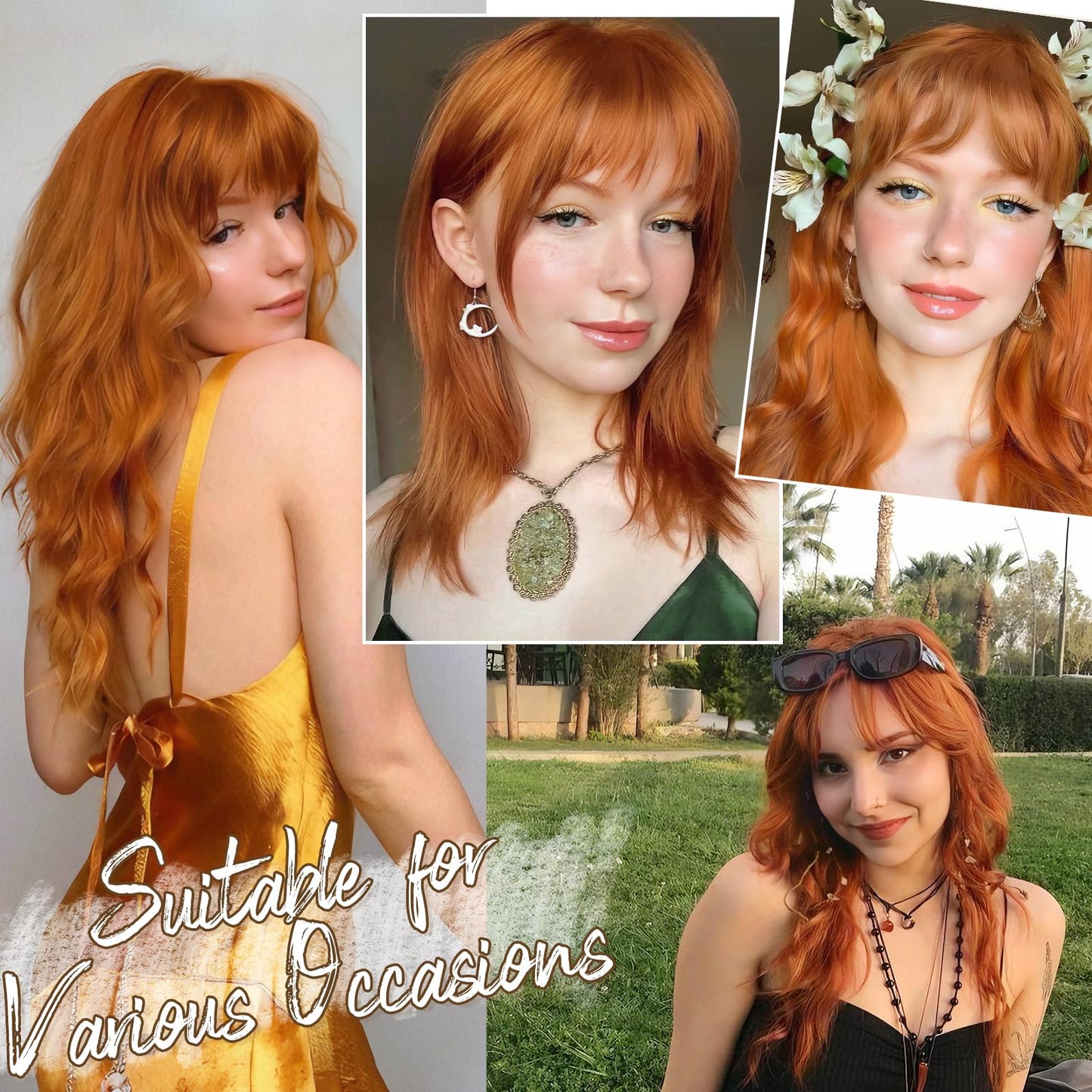 BARSDAR Auburn French bangs extensions being styled with a straightener for a sleek look.