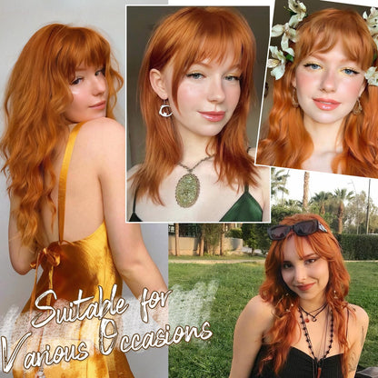 BARSDAR Auburn French bangs extensions being styled with a straightener for a sleek look.