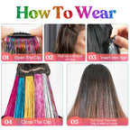Side profile of a hairstyle featuring 19.7 inch straight colorful hair accessories used for party highlights.