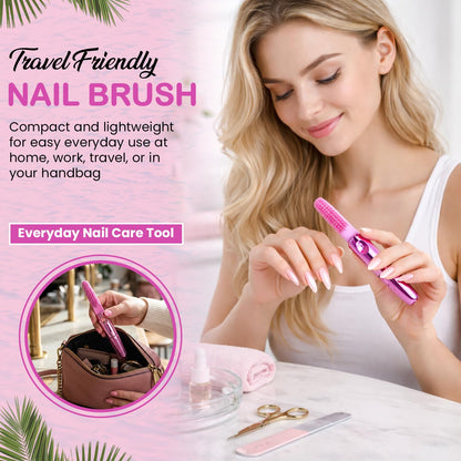 Top view of the premium soft bristle structure of the pink travel size finger cleaner