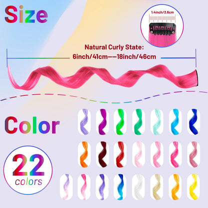 Vibrant synthetic rainbow hairpiece favors gift pack unboxed to show all twenty two distinct gradient shades.