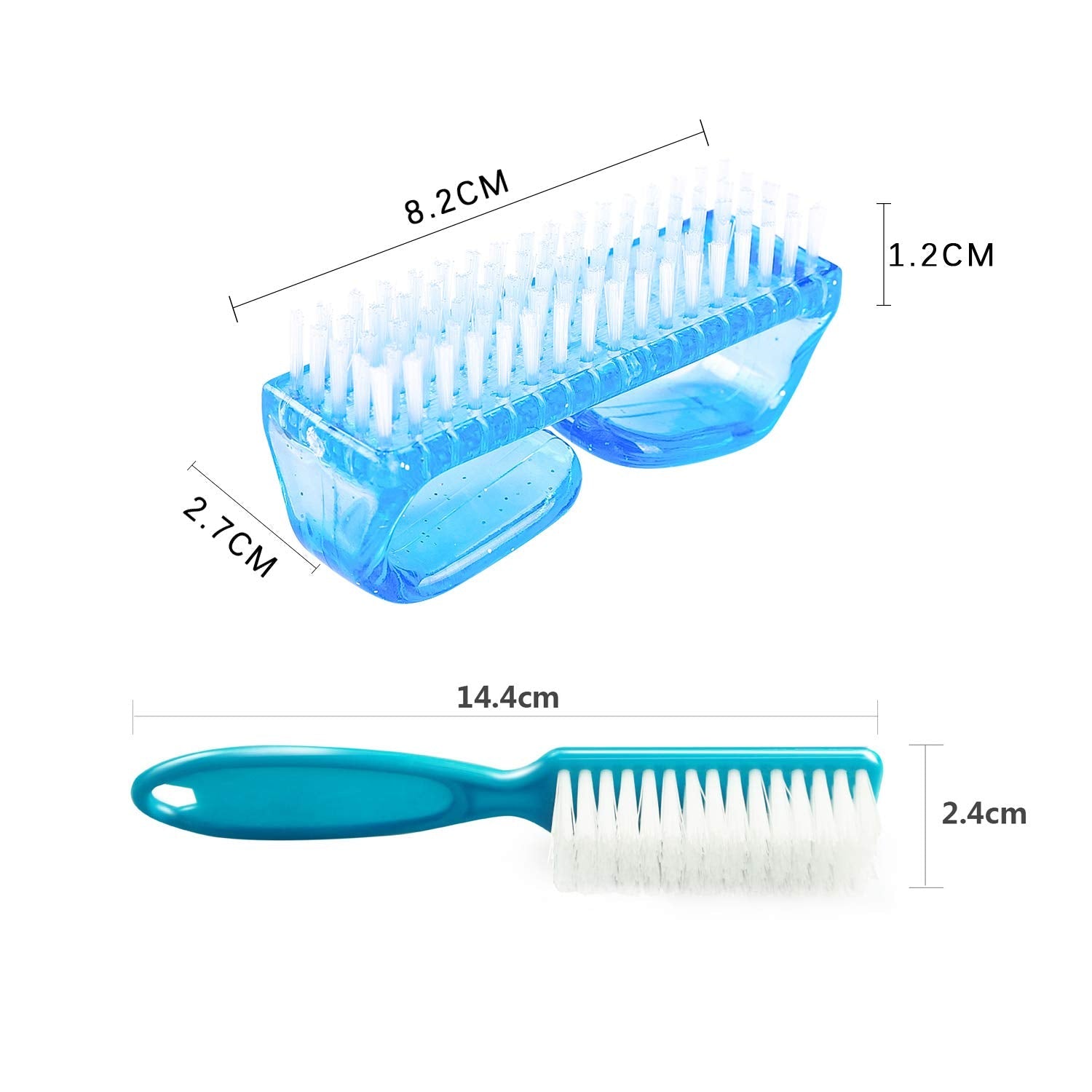 Ergonomic fingernail scrub brush held comfortably by fingers showing correct placement for hand cleaning