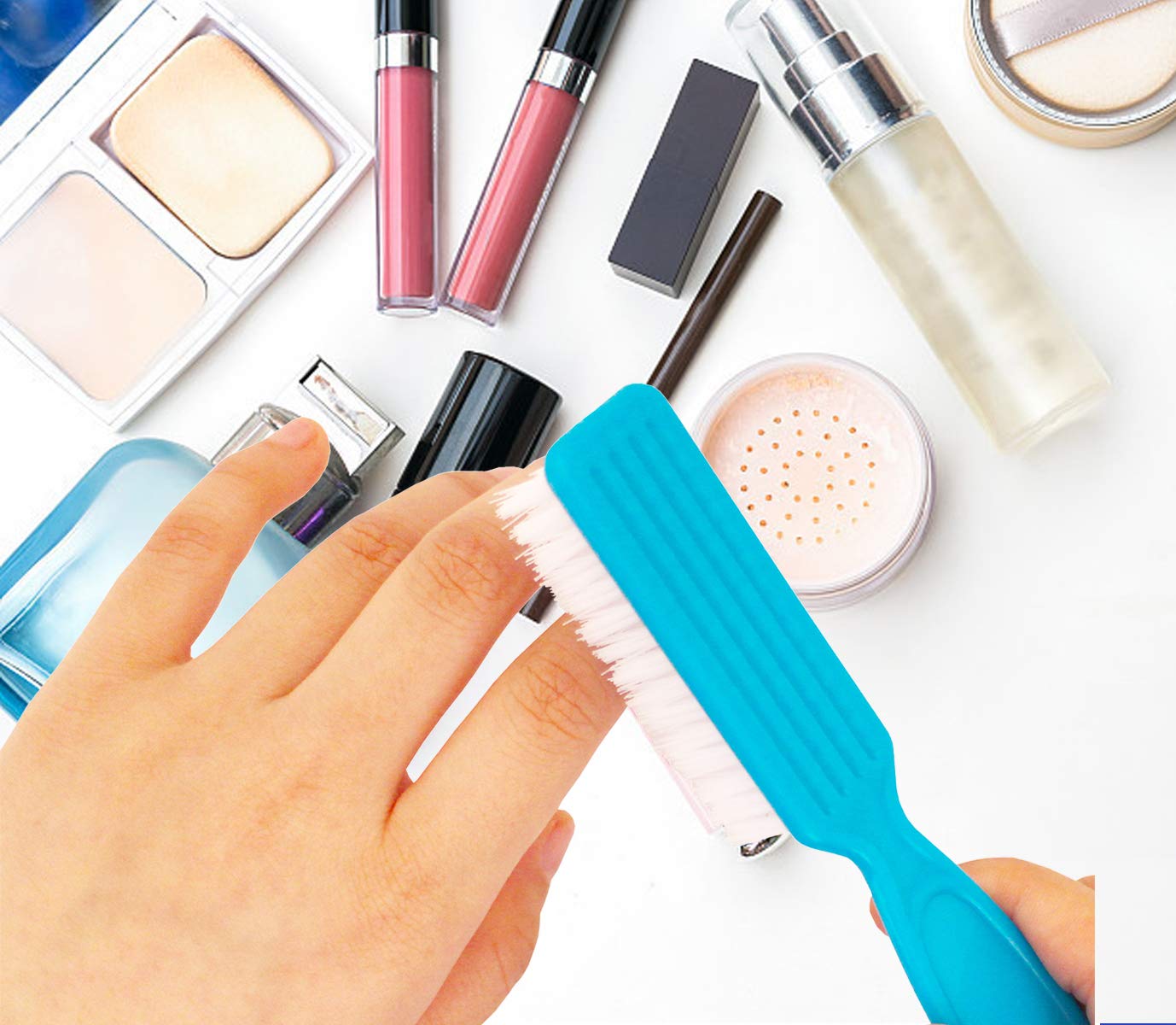 Multipurpose hand scrub brush set being used at a sink for effective hand hygiene and dirt removal