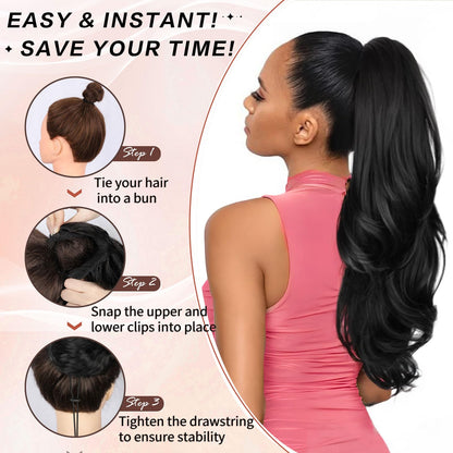 MSMUSAS long black layered hairpiece showing the realistic texture and shine.