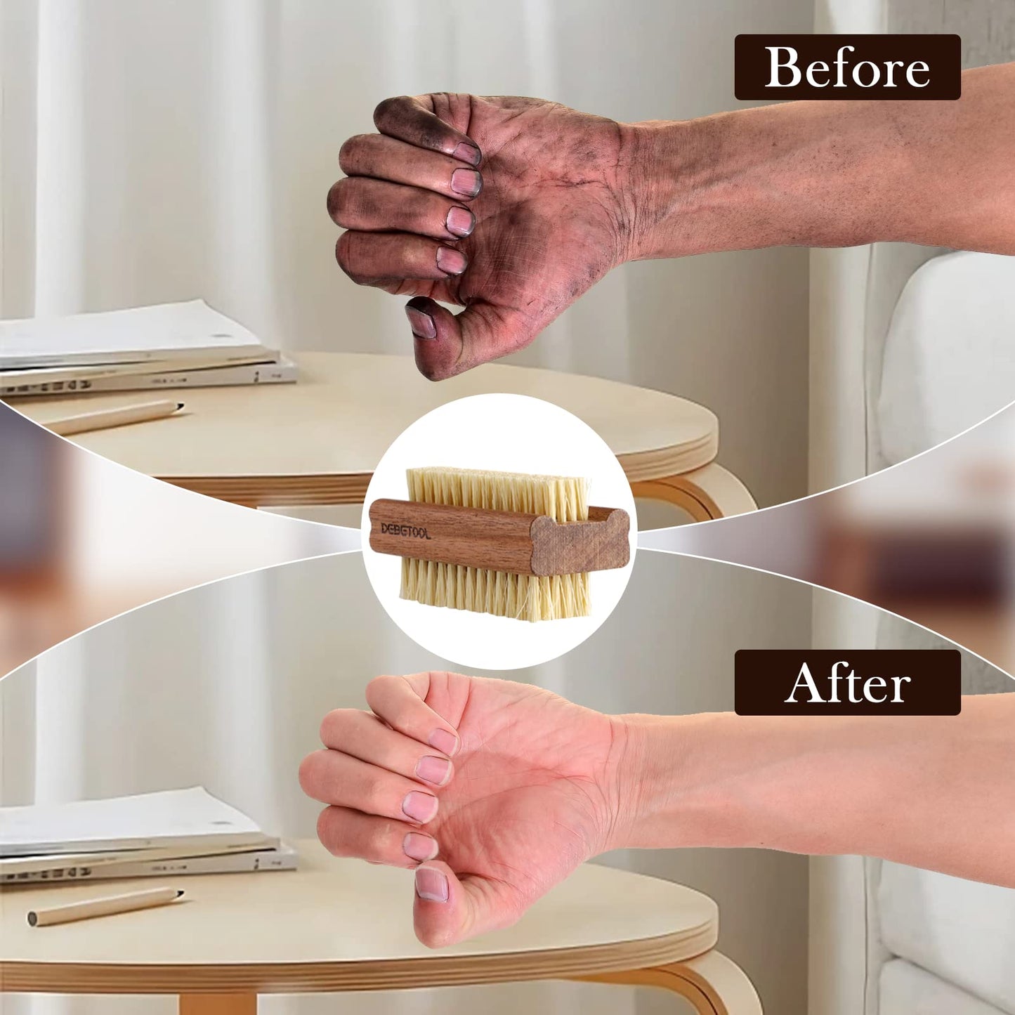 DEBETOOL authentic USA imported personal care wood brush for deep nail hygiene.