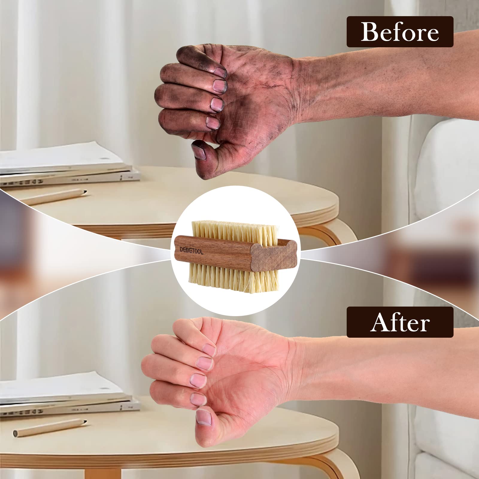 DEBETOOL authentic USA imported personal care wood brush for deep nail hygiene.