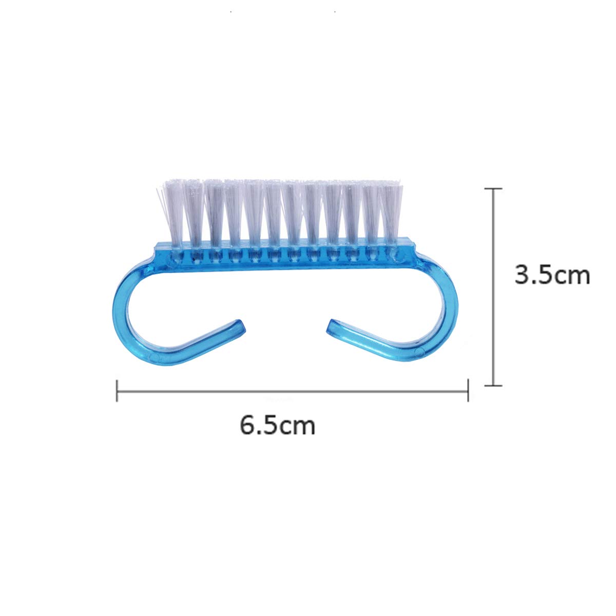 Assorted blue purple and green pedicure cleaning brushes arranged neatly