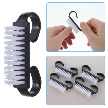 Close up shot of the durable nylon bristles on the small rectangular nail scrubber tool.