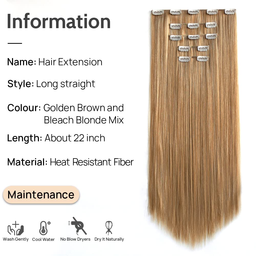 StrRid 5-piece blonde straight synthetic hair extension set showing invisible secure clips.