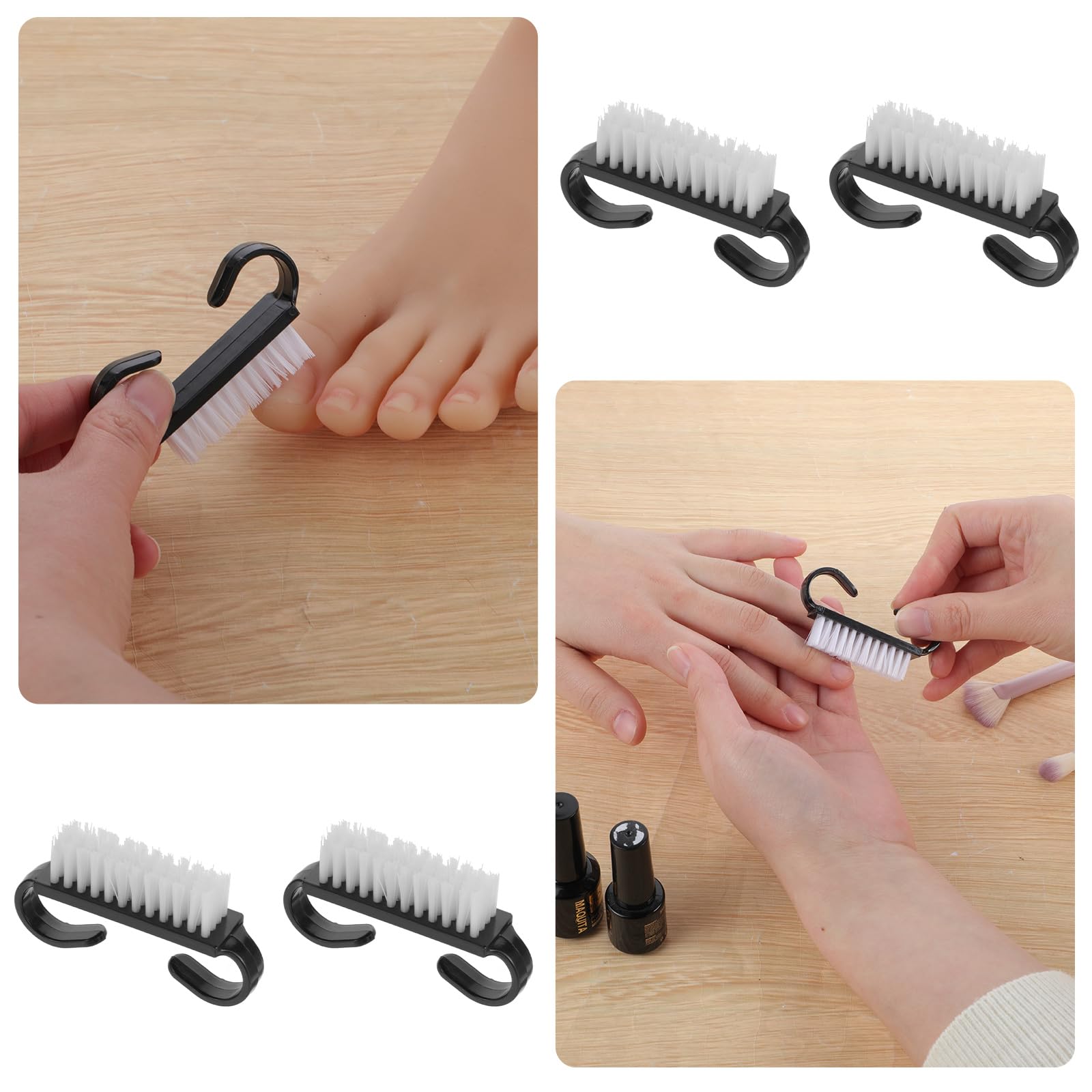 Side profile of the ergonomic plastic handle grip on the black mini manicure brush.