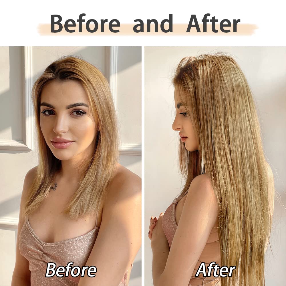 Premium 22 inch long blonde synthetic hair extension bundle on a plain background.