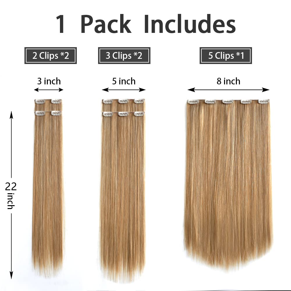 Back view of a woman wearing the StrRid 22 inch straight blonde clip-in extensions for party volume.