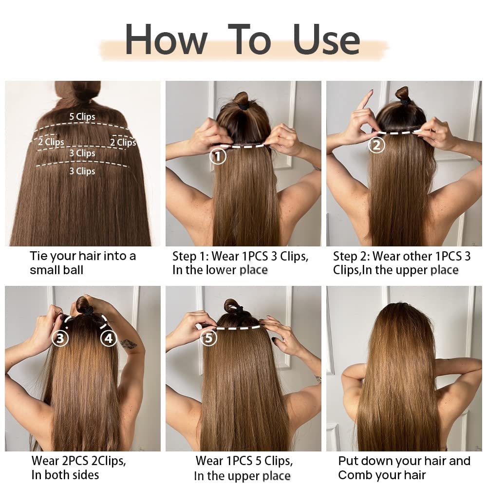 Demonstration of the invisible pressure clips attached to the 5 ounce blonde hair extension weft.
