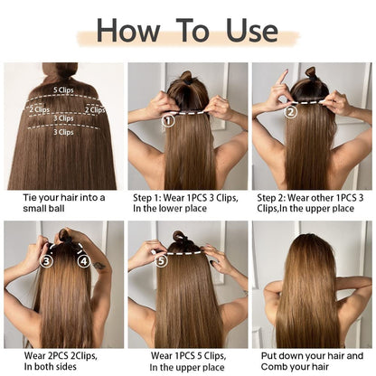 Demonstration of the invisible pressure clips attached to the 5 ounce blonde hair extension weft.