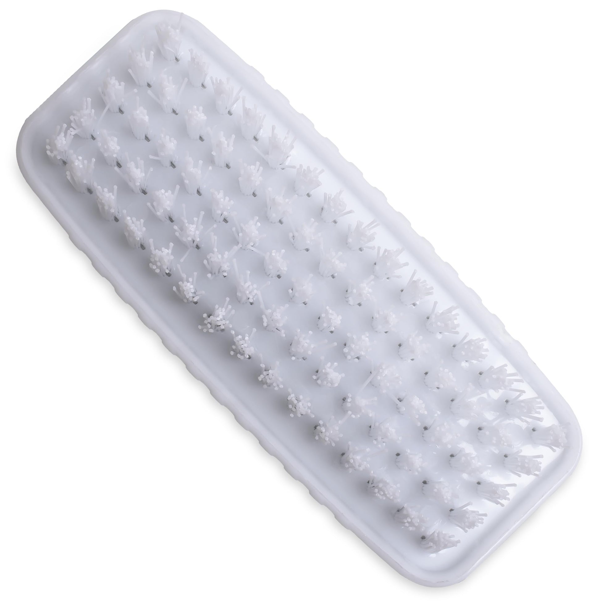 Carlisle 3623900 hand scrub brush angled view detailing the dual level bristle design for skin and fingernail cleaning.