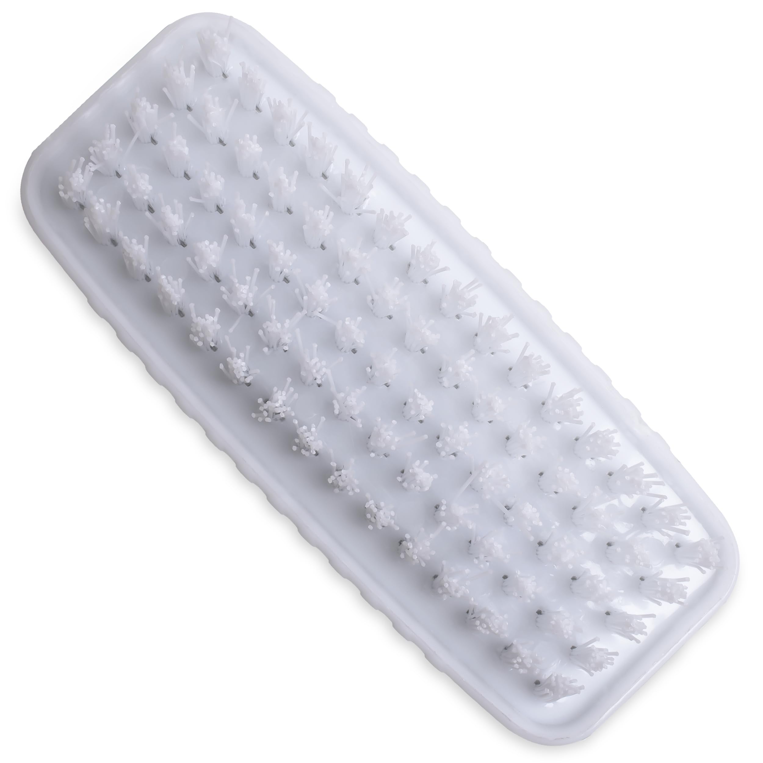 Carlisle 3623900 hand scrub brush angled view detailing the dual level bristle design for skin and fingernail cleaning.