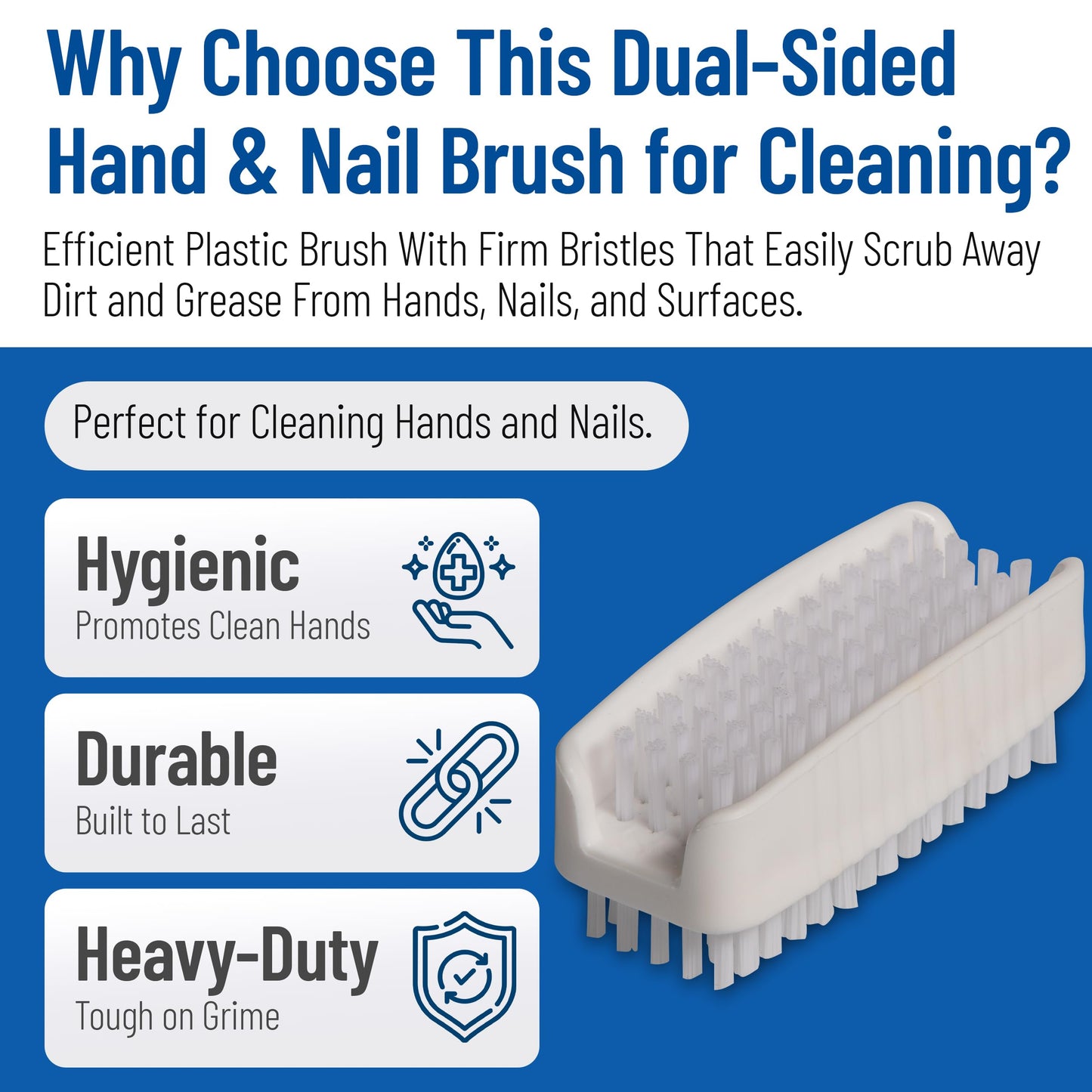 Close up of the white polypropylene bristles on the Carlisle FoodService Products Sparta hand brush highlighting durability.