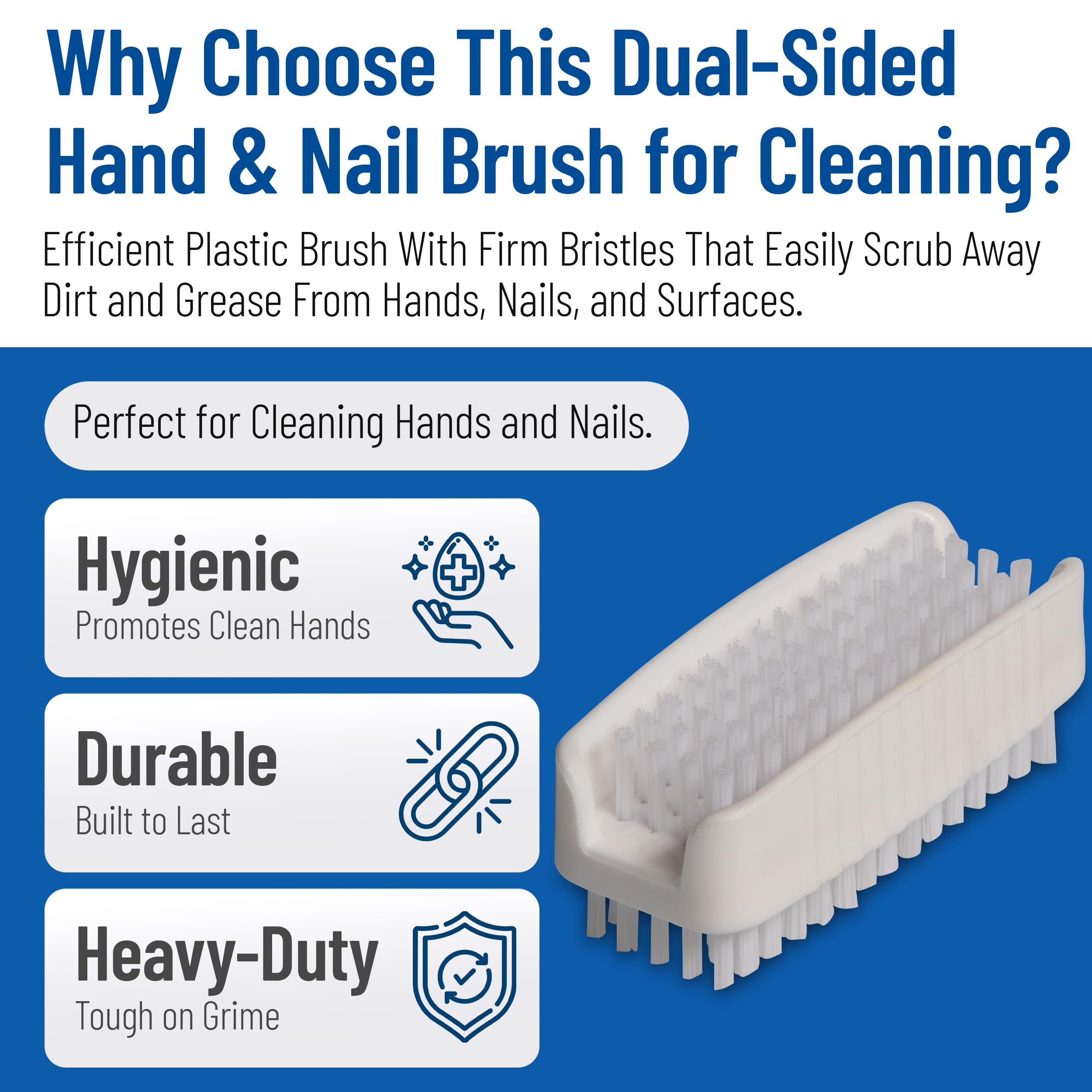 Close up of the white polypropylene bristles on the Carlisle FoodService Products Sparta hand brush highlighting durability.