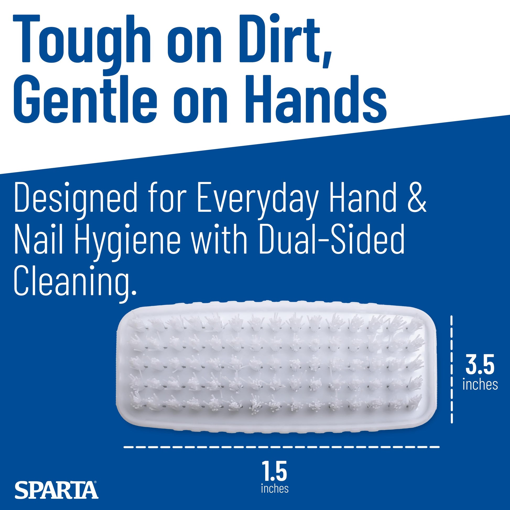 Carlisle Sparta hand and nail brush shown next to a sink station to display its compact size for kitchens and homes.