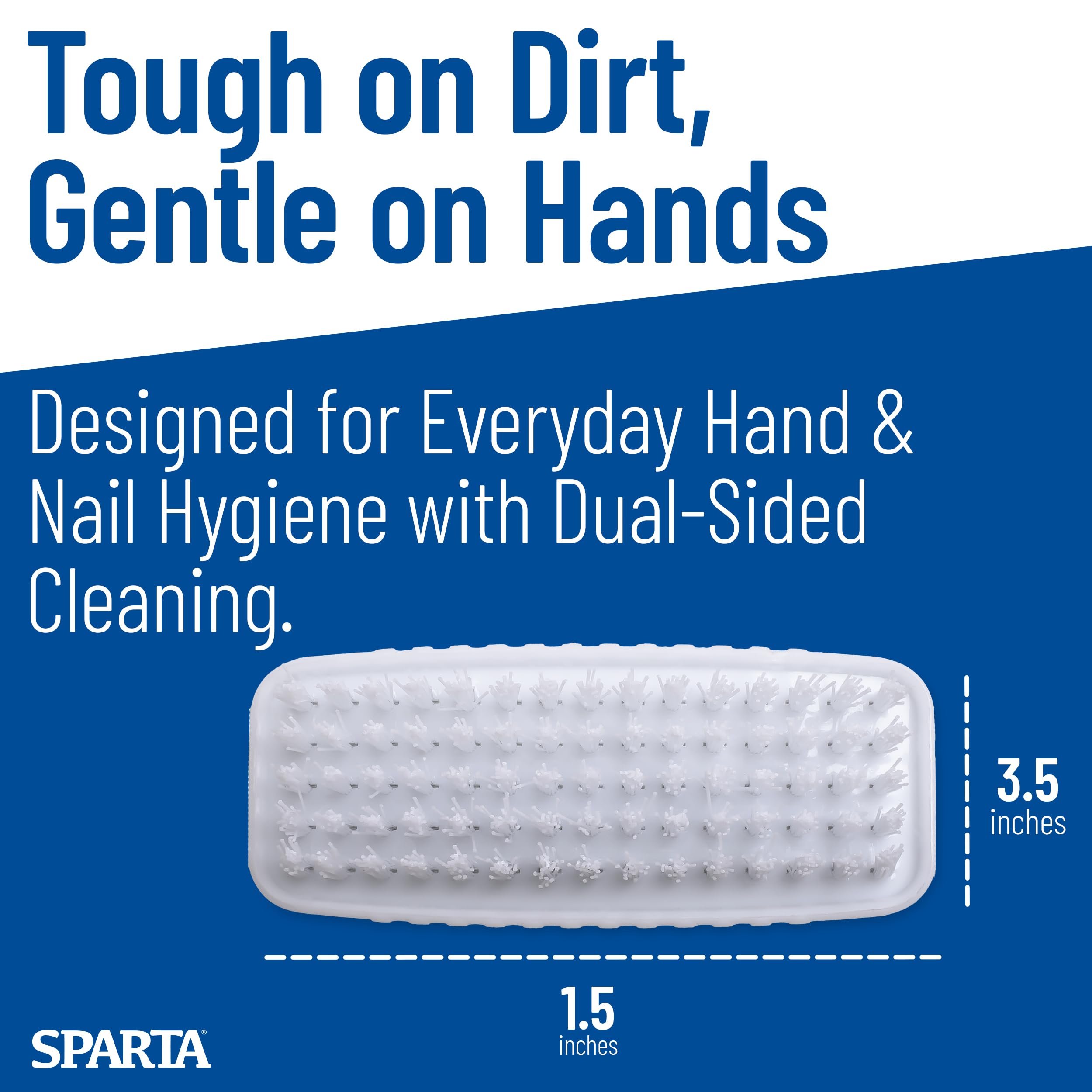 Carlisle Sparta hand and nail brush shown next to a sink station to display its compact size for kitchens and homes.