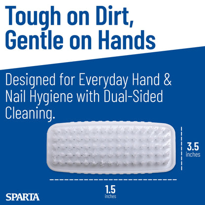 Carlisle Sparta hand and nail brush shown next to a sink station to display its compact size for kitchens and homes.